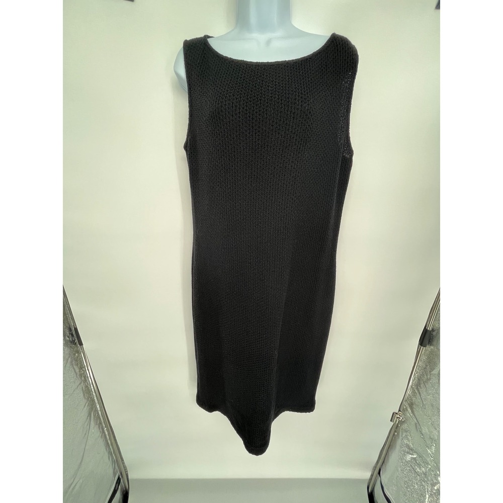 St. John Caviar Dress Women 16 Black Wool Blend Santana Knit Sleeveless Sheath - Picture 16 of 16